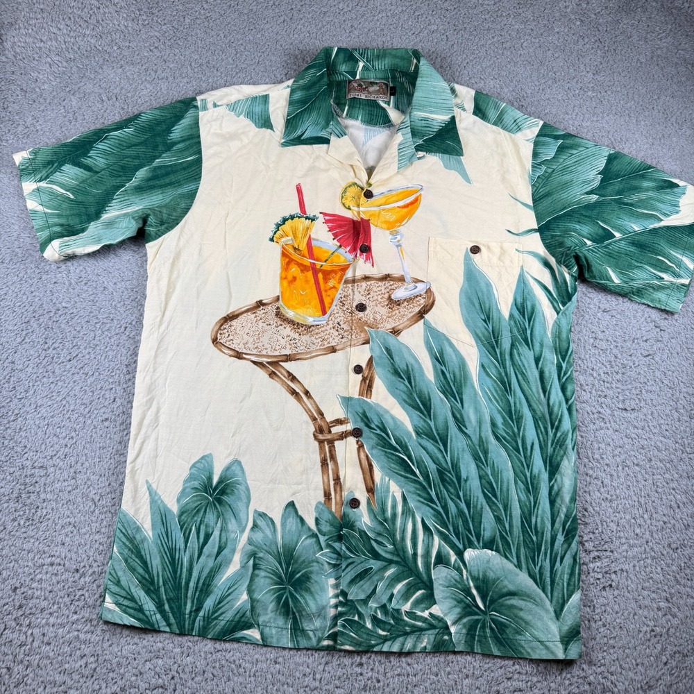 Tori Richard Mens Hawaiian Shirt Large Multicolor Drinks Martini Mai Tai USA